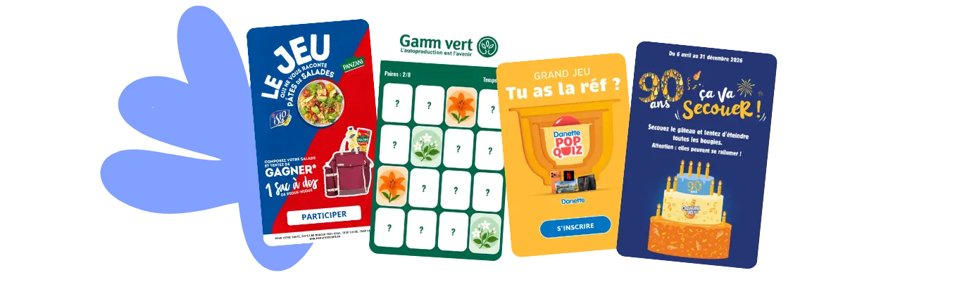 Exemples de jeux-concours et mini-jeux web créés sur-mesure par le studio Gamiflow